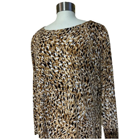 Susan Graver Liquid Knit top Shirt Size Large Abstract Brown Print Long Sleeves - Picture 2 of 8